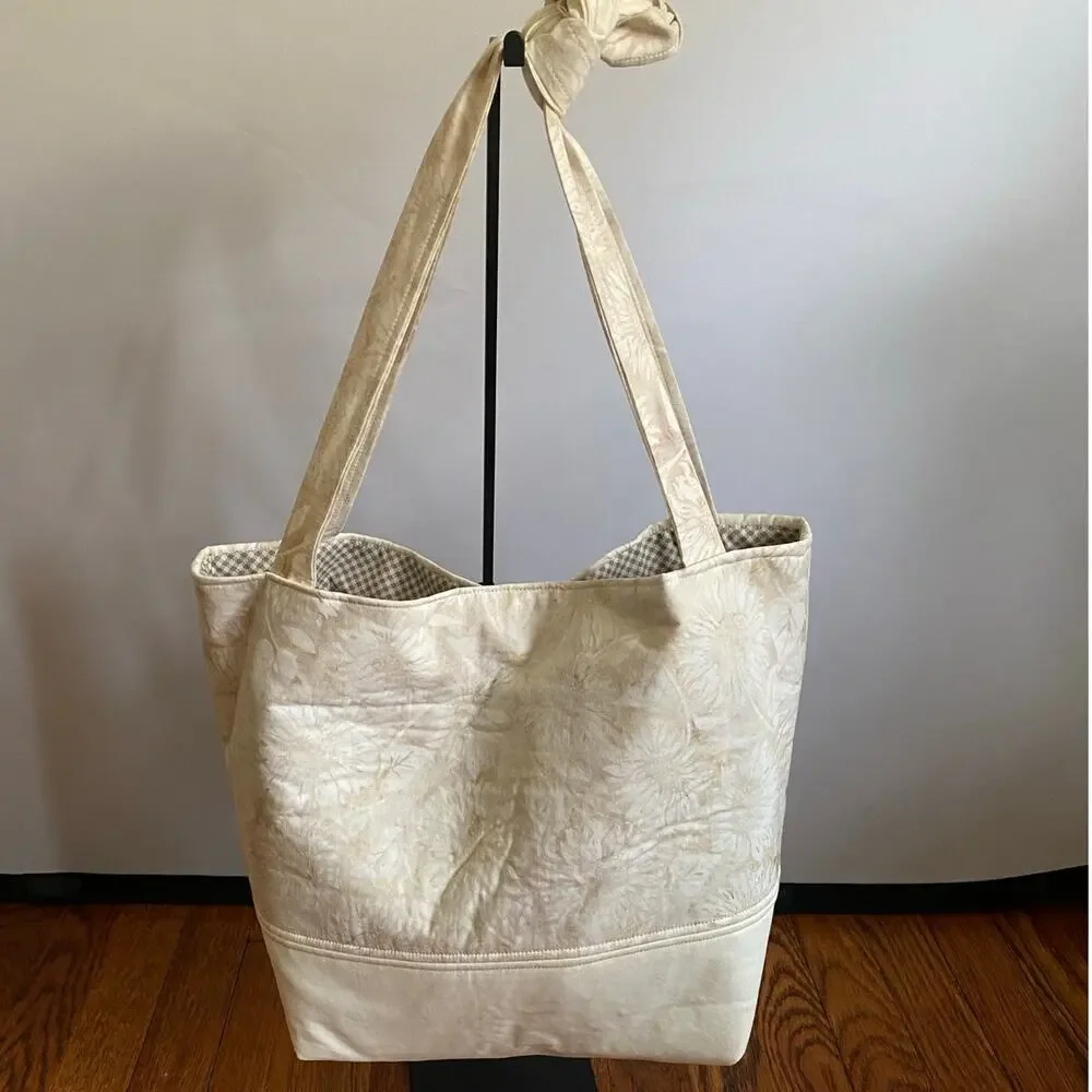 Handcrafted Fabric Purse Cream Artisan Carryall Tote Batik Cotton Shoulder Bag